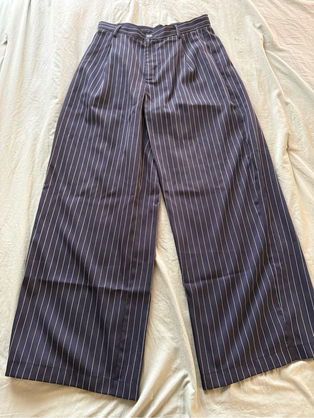 Women’s Navy Pinstripe Wide-Leg Pants